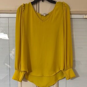 LOFT Womens Blouse Small Yellow Long Sleeve V Neck Cuff Casual Top